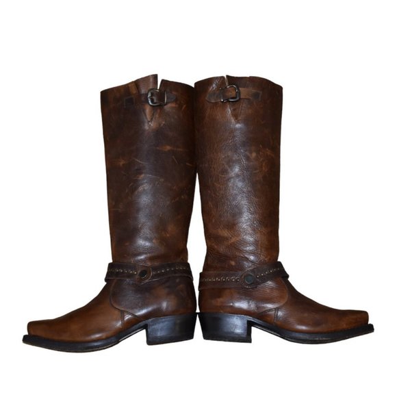 Sonora Distressed Brown Leather Zip Up Buckle Cowboy Boots - Picture 5 of 12